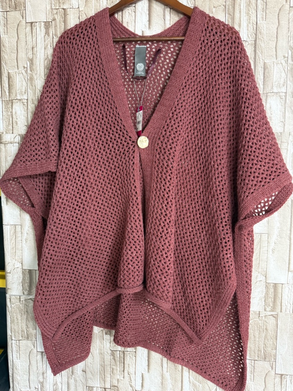 Vince Camuto Open-Knit V-Neck Poncho